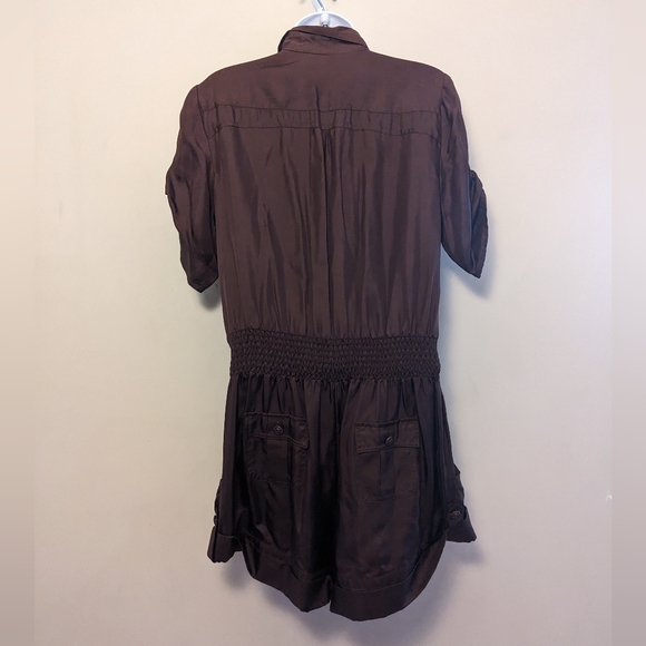 bebe Brown Silk Romper Large - Picture 2 of 5